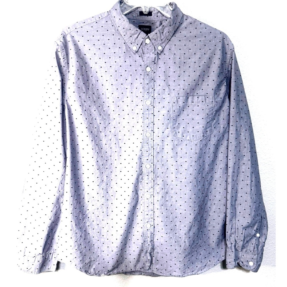 J.Crew Slim Fit Button Down Mens 2XL Blue Shirt Untucked Heart‎ Print Valentines